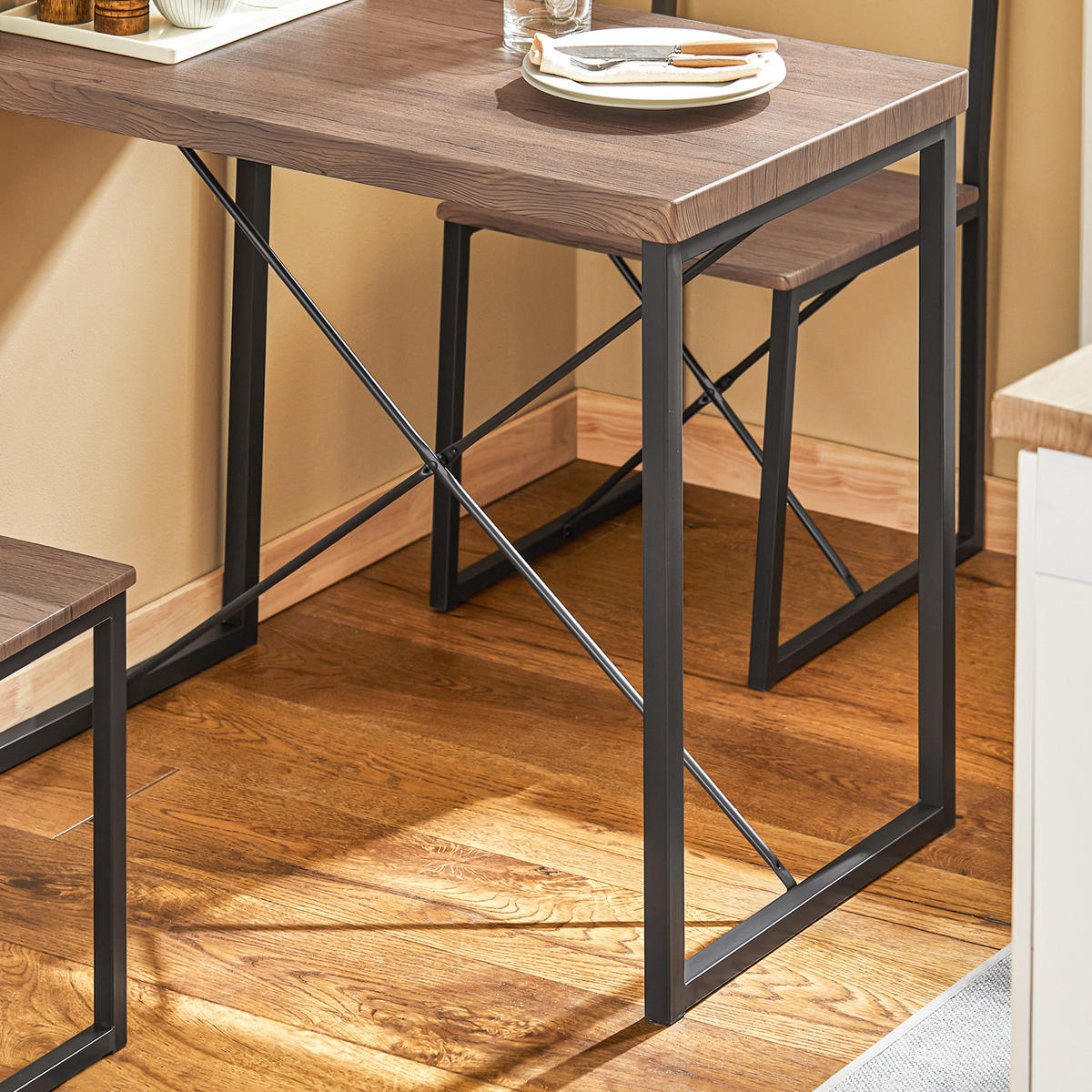 ESSTISCH + 2 x STÜHLE - Naturfarben, Holzwerkstoff/Metall (80/75/50cm) - SoBuy