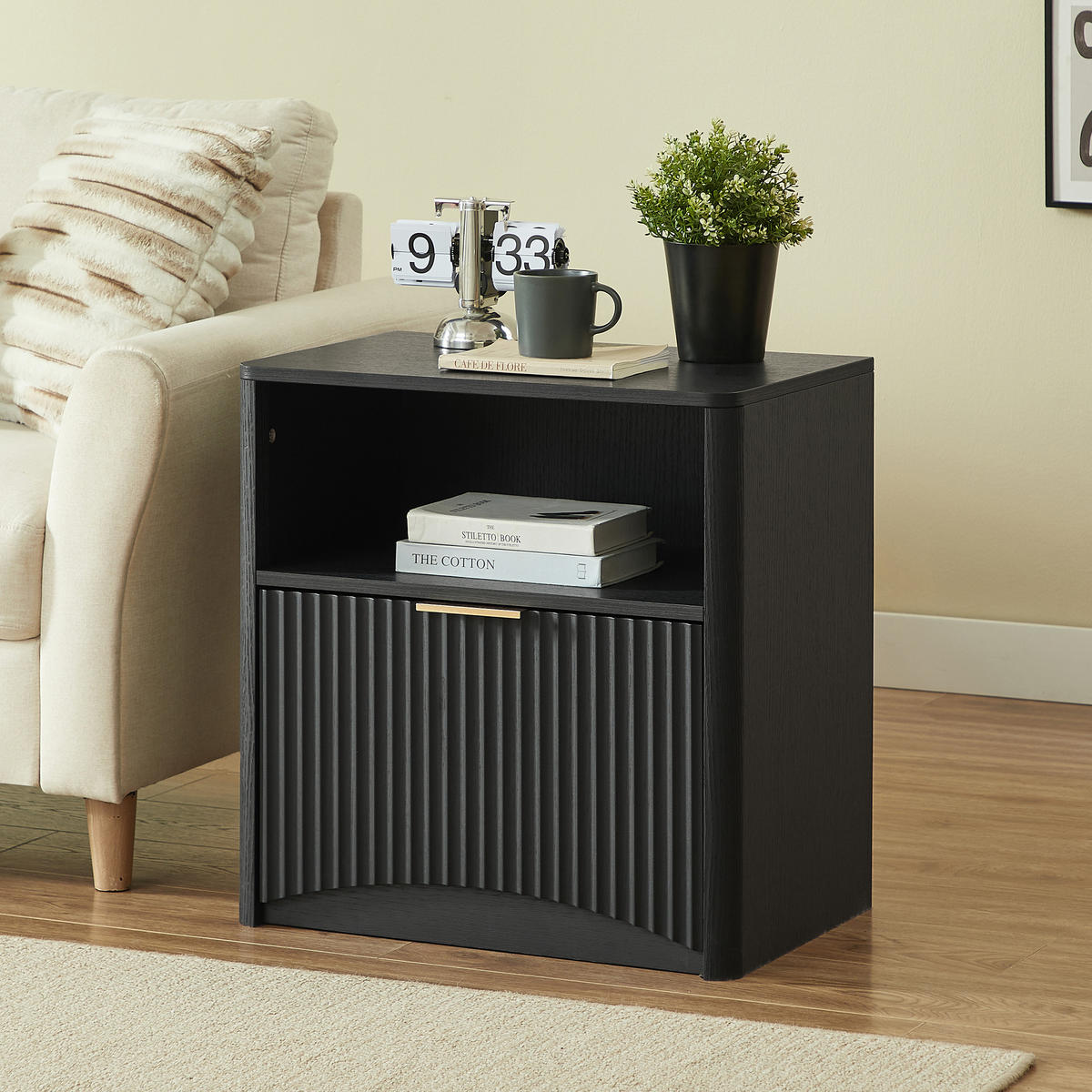 NACHTTISCH Schwarz 58/38/60 cm - Schwarz, Holz (58/60/38cm) - PANGIVO