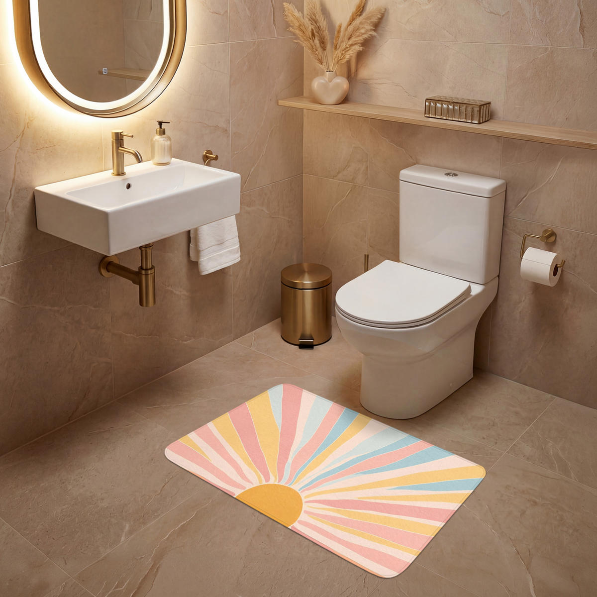WC PŘEDLOŽKA Ilustrace - Slunce - Pastelové barvy 80x50 cm - pastelově modrá, textil/plast (80/1cm) - OnlyWow