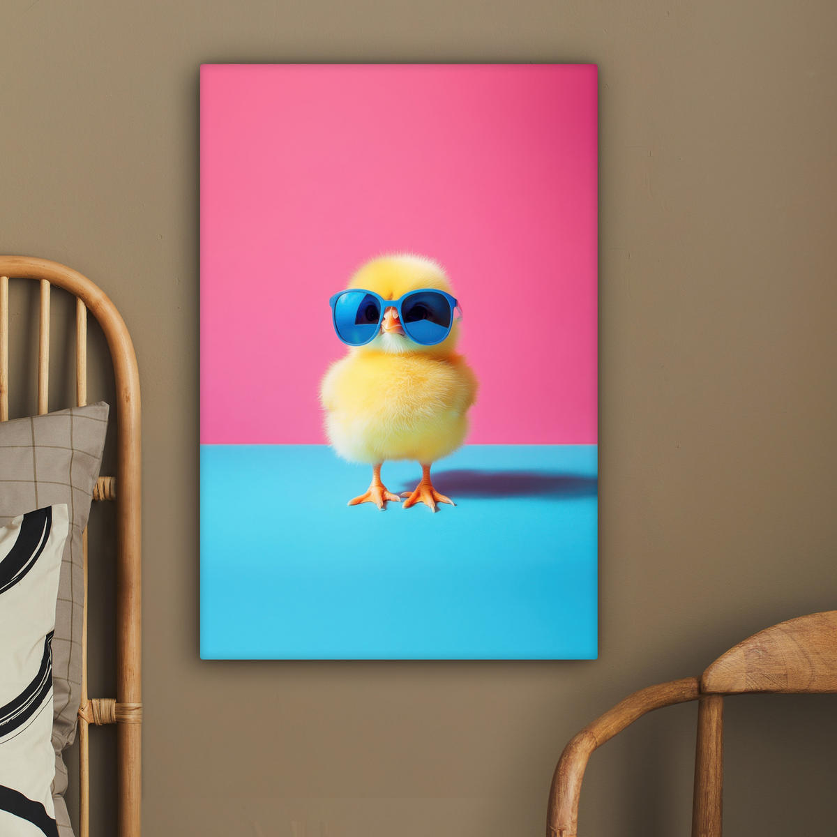 LEINWANDBILD Chick - Sonnenbrille - Blau Wanddeko 40x60 cm - Pink/Gelb, Textil (40/60cm) - MuchoWow