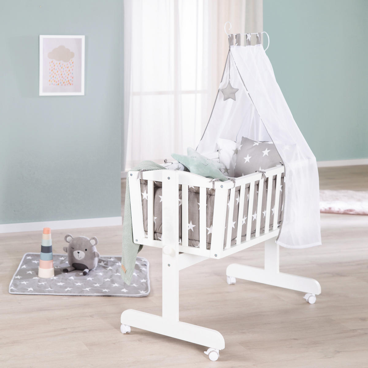 BABYWIEGENSET Little Stars - Weiß/Grau, Holzwerkstoff/Textil (40/90cm) - Roba
