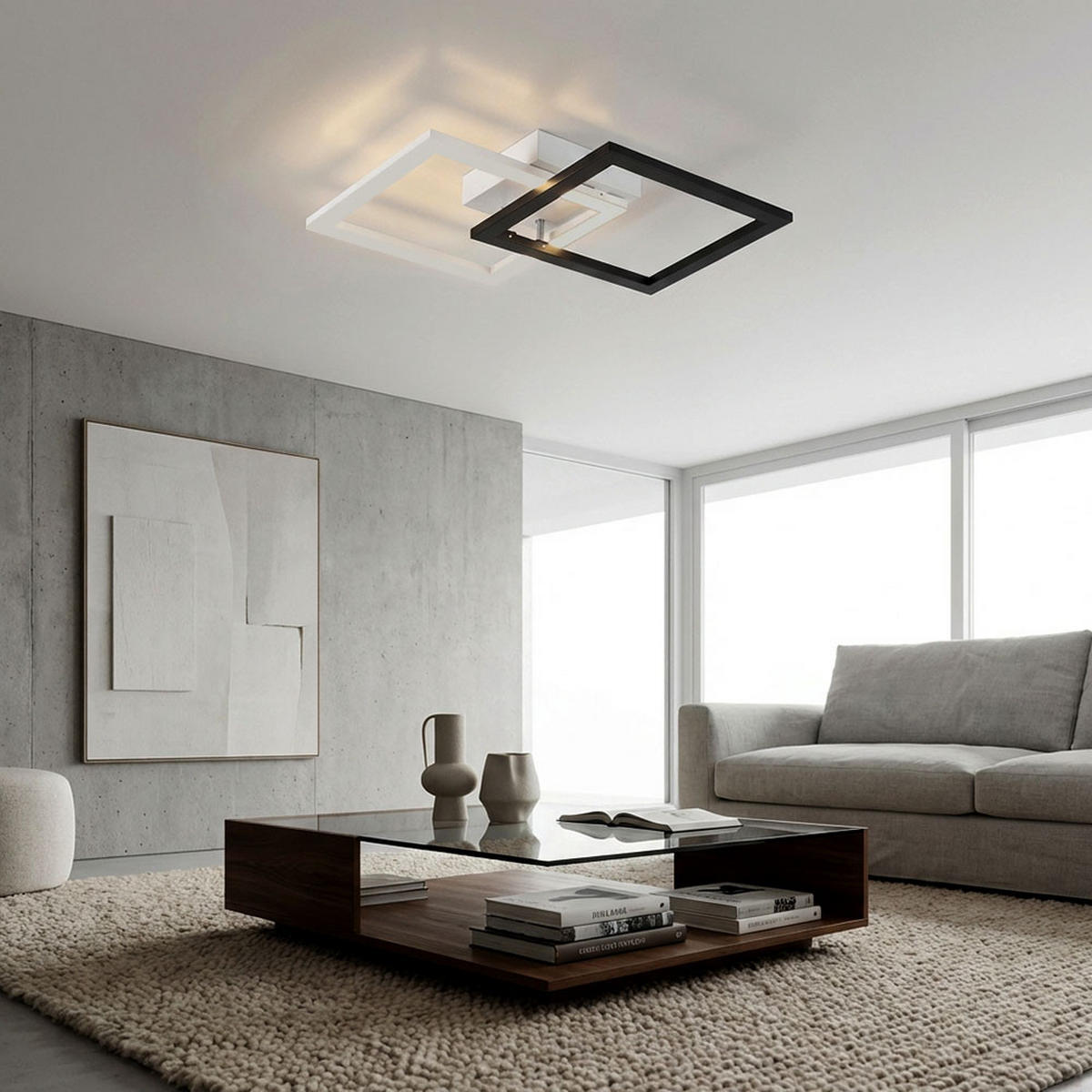 LED DECKENLEUCHTE Schwarz Weiß Quadrat - Weiß, Metall (48/31/7cm) - Wofi