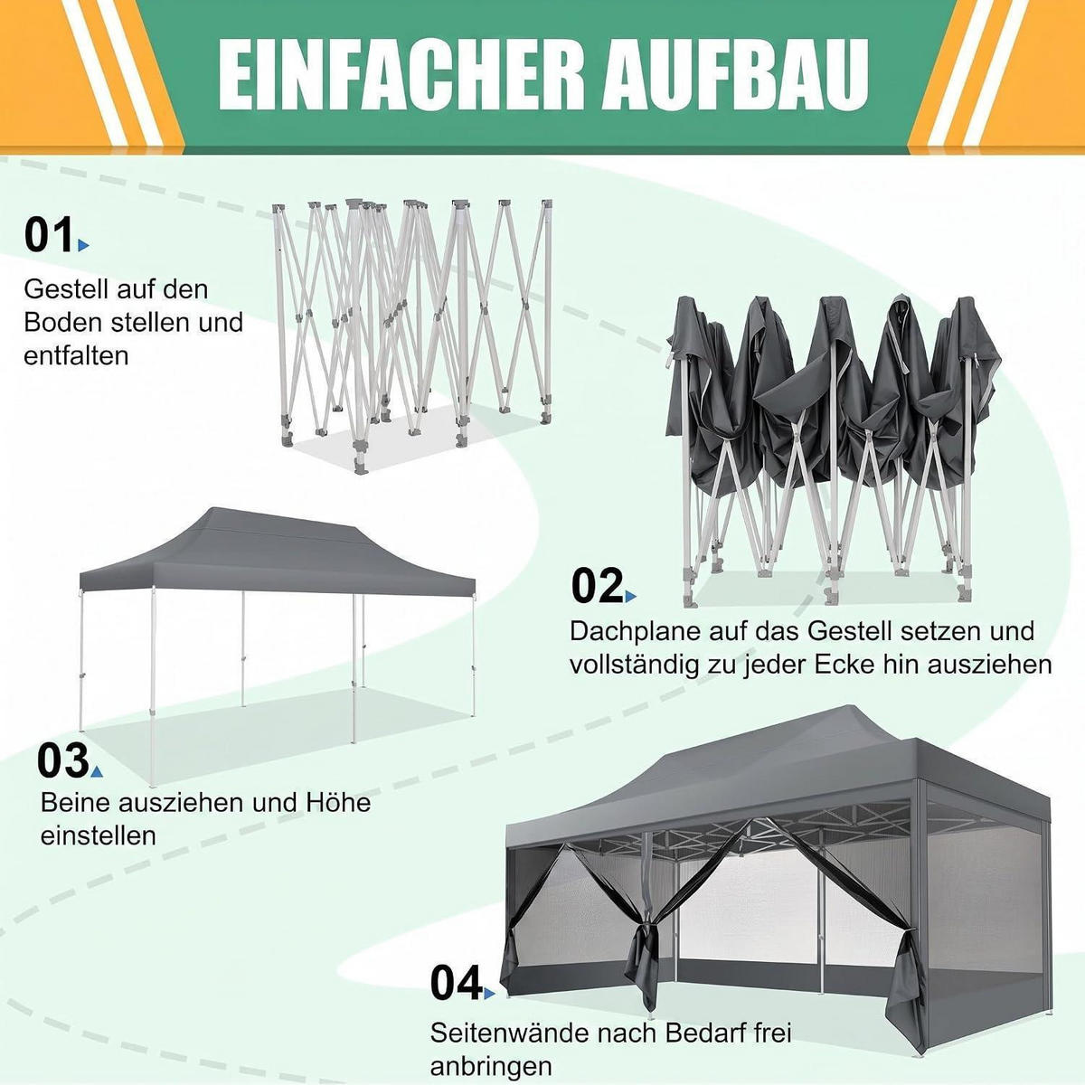 FALTPAVILLON 3 x 6 m mit Moskitonetz Grau - Grau, Textil (300/275/600cm)