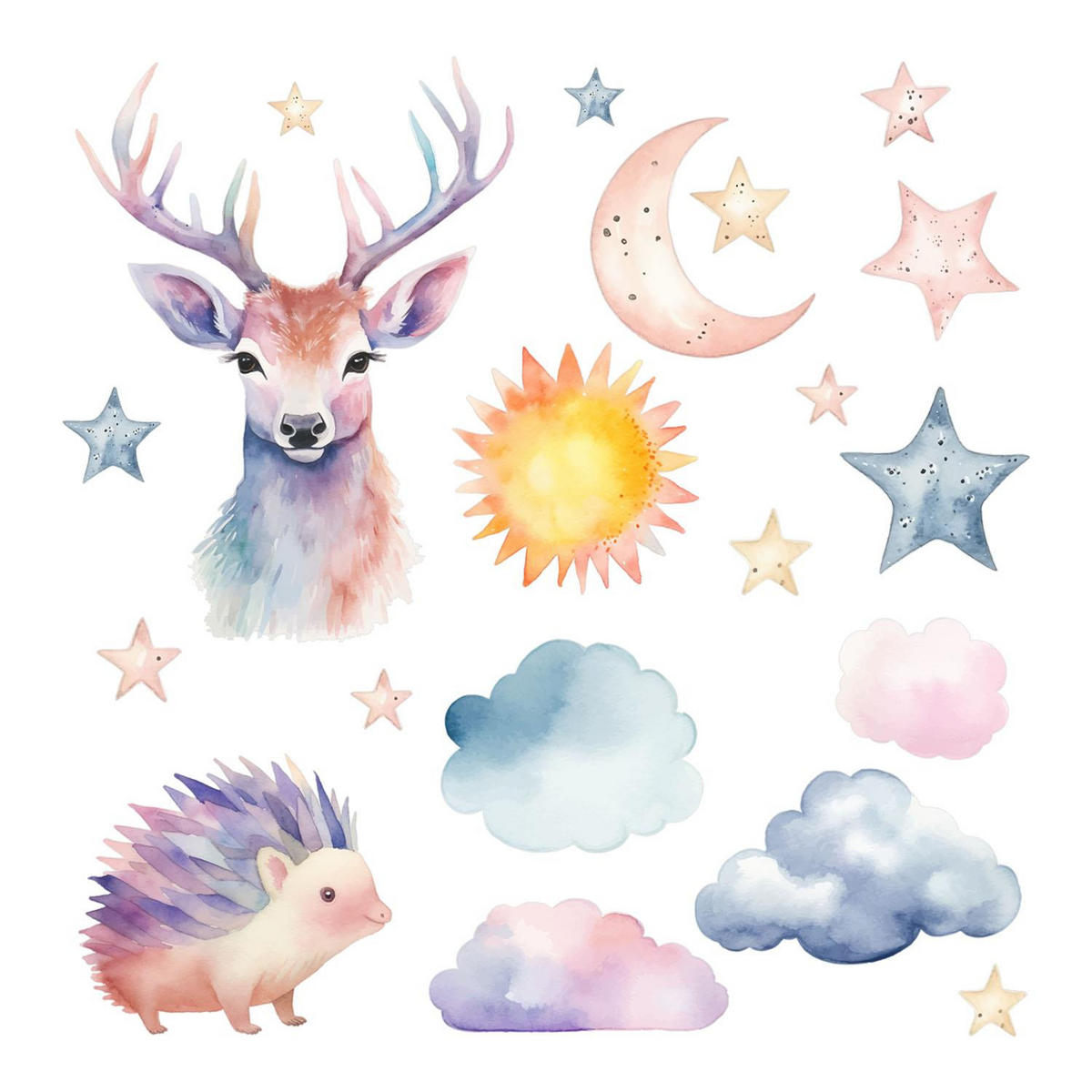 WANDAUFKLEBER 130x143cm - Pastellfarbene Natur - Multicolor, Kunststoff (130/143/0.1cm) - Wallfluent