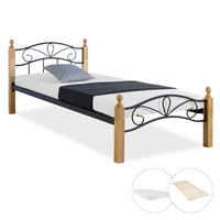 METALLBETT mit Matratze 90/200 cm Schwarz Natur - Schwarz/Naturfarben, Metall (90/200cm) - Homestyle4u