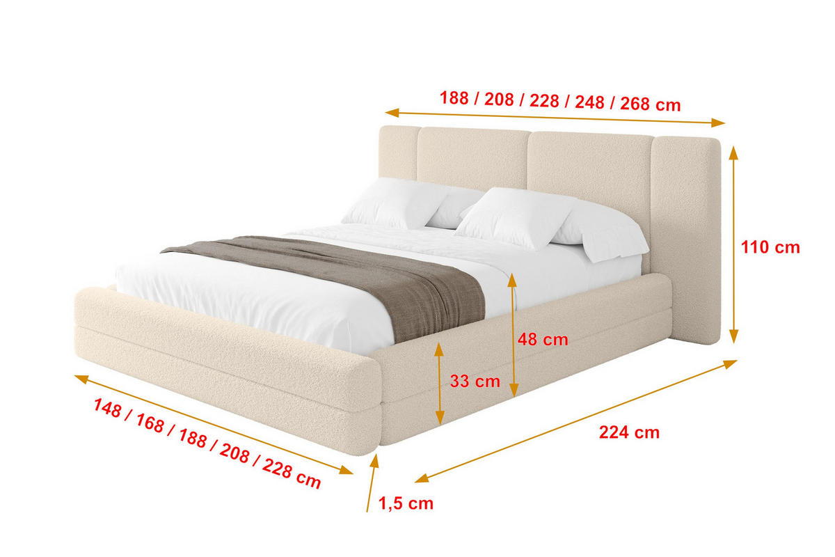 POLSTERBETT mit Bettkasten und Lattenrost, Bett mit Matratze H3/H4 - TEVO 160x200 Dunkelbeige - Cappuccino, Holzwerkstoff/Textil (160/200cm) - ALTDECOR