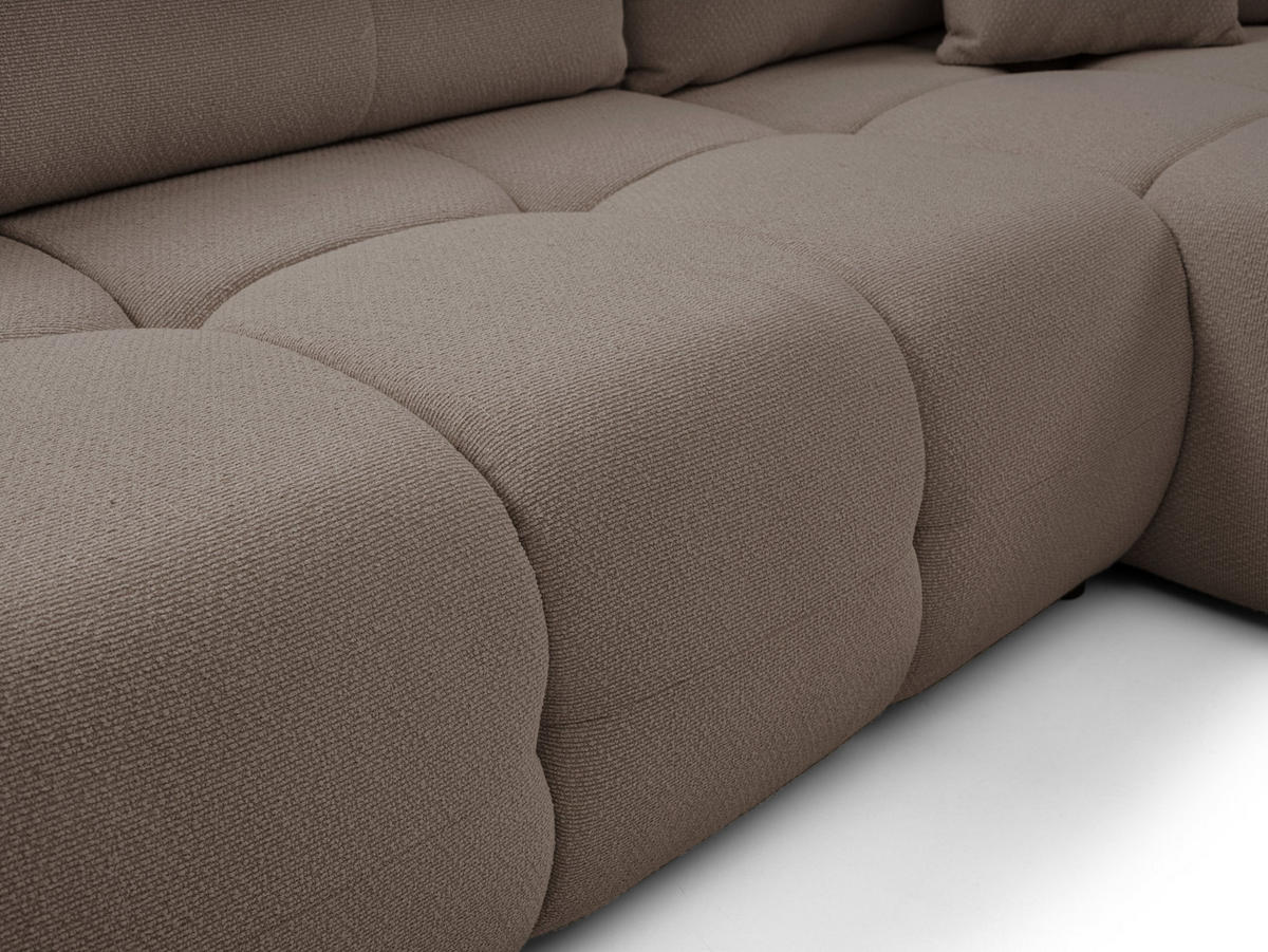 ECKSOFA MODA E Braun Geflochtener Stoff mit Schlaffunktion - Braun, Holz (257/177cm) - MASSENO