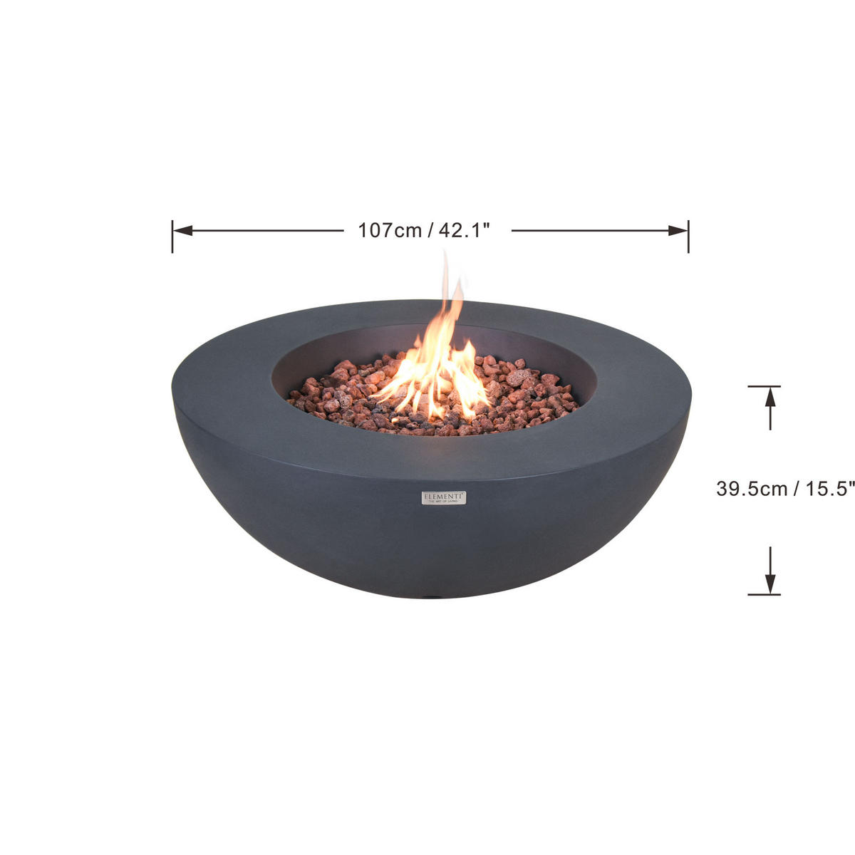 FEUERTISCH LUNAR BOWL Gasfeuerstelle aus GF-Beton 107/107/40 cm - Dunkelgrau, Naturmaterialien (107/40/107cm) - Elementi