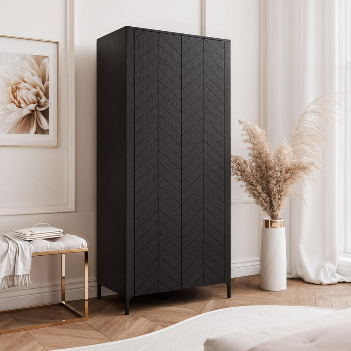 DREHTÜRENSCHRANK LORIEN 2-türig 90/40/197 cm Schwarz - Schwarz, Holzwerkstoff/Metall (90/197/40.6cm) - Idohome