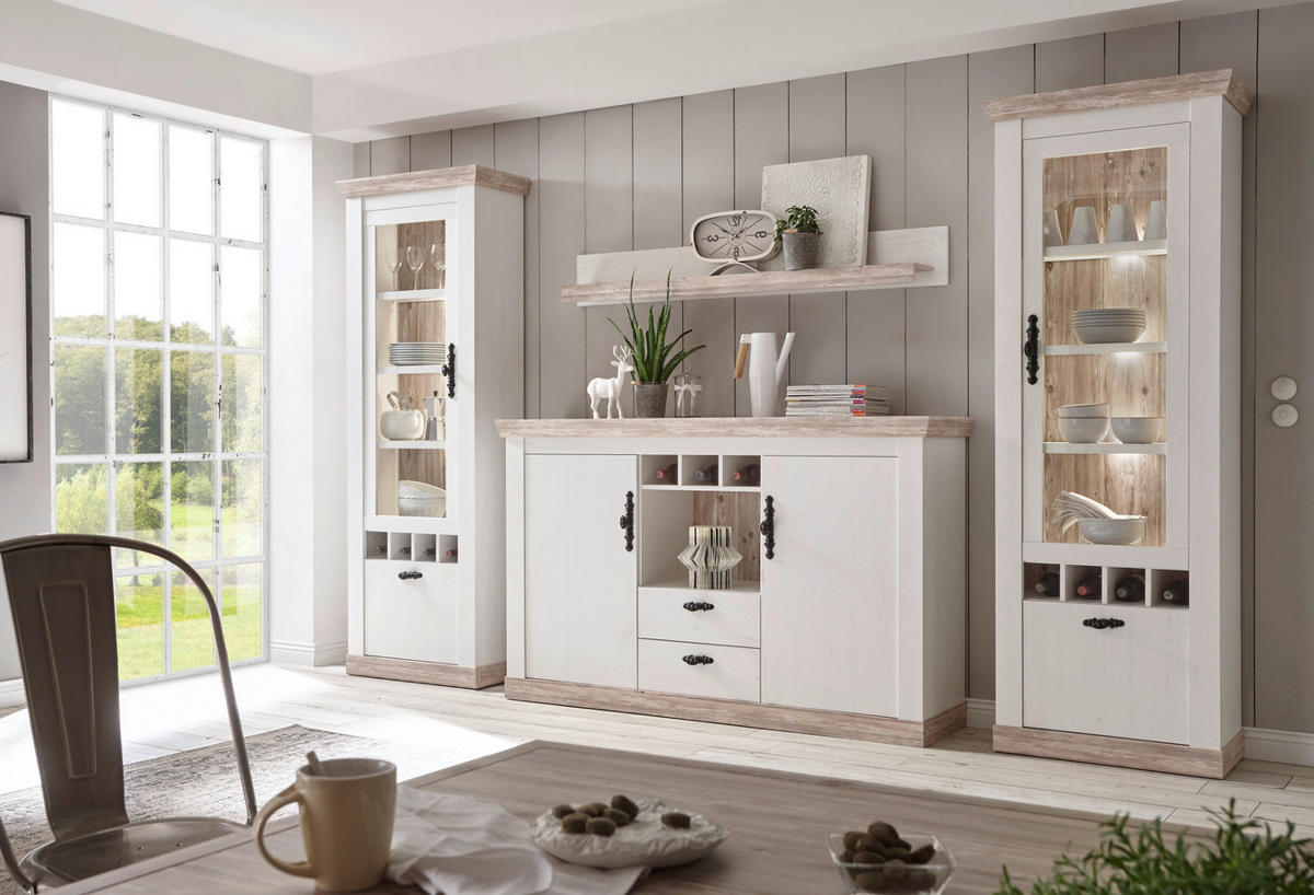 ESSTISCH Pinie weiß, Oslo Pinie Landhaus, Küchentisch, 160 x 90 cm - Weiß/Pinienfarben, Holzwerkstoff (160/90/76cm) - Furn.Design