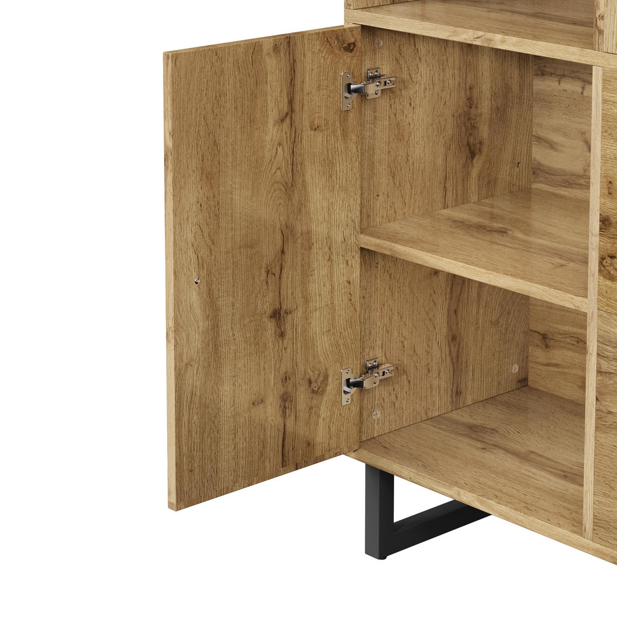 GARDEROBENSCHRANK in Naturfarben Garderobenschrank mit Schuhschrank und Schubladen für Flur, B110/T38/H186 cm - Schwarz/Naturfarben, Holzwerkstoff/Metall (110/186/38cm) - STILVORA