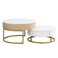 KONFERENČNÍ stolek 70/70/56 cm bílý a zlatý z MDF s výklopnou deskou a zásuvkou - bílá, kompozitní dřevo (70/70/56.5cm) - OKWISH