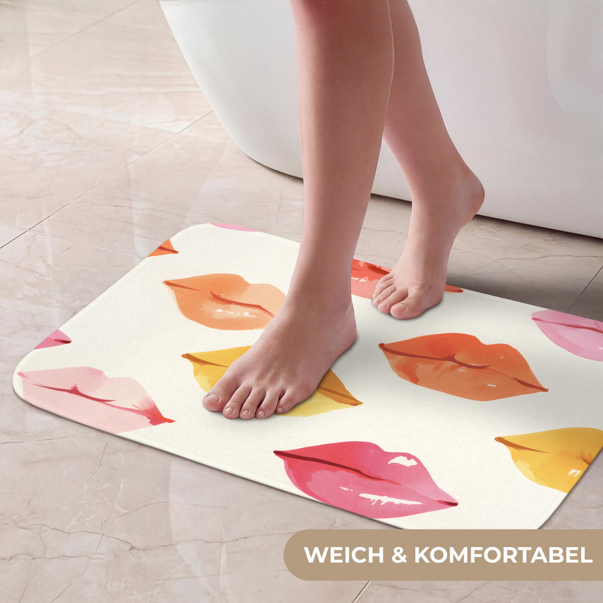 KOUPELNOVÁ PŘEDLOŽKA Rty - barevné - lesklé 60x40 cm - růžová, textil/plast (60/40cm) - OnlyWow