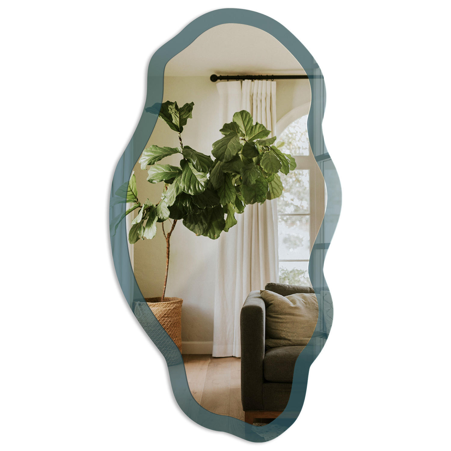 SPIEGEL 90x45 cm asymmetrisch mit Druck - Dunkeltürkis - Transparent, Glas (45/90/0.4cm) - TULUP