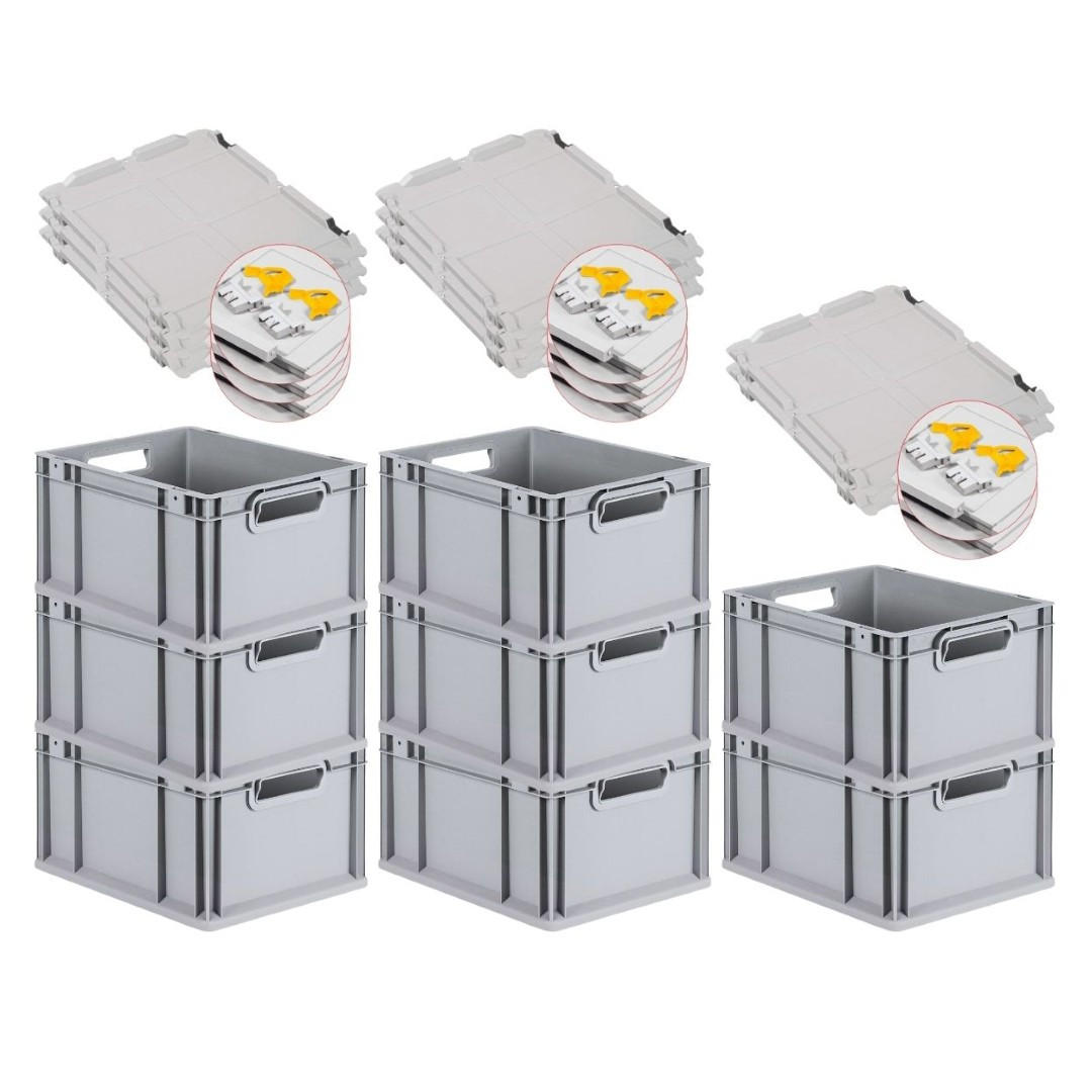 EUROBOX 8x Nextgen Economy Mit Scharnierdeckel Grau/Gelb Griffe Offen 20 Liter - Gelb, Kunststoff (30/22/40cm) - PROREGAL