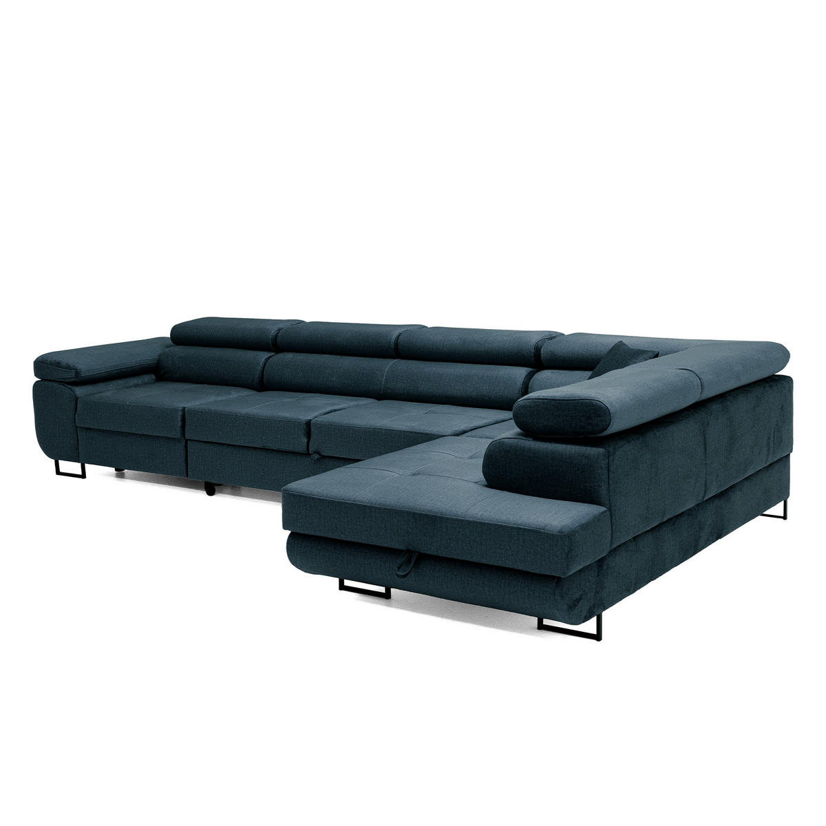 ECKSOFA WILD MAXI L Rechts mit Schlaffunktion 125x195 Velours Dunkelblau - Chromfarben/Dunkelblau, Holz/Textil (203/350cm) - Muffo
