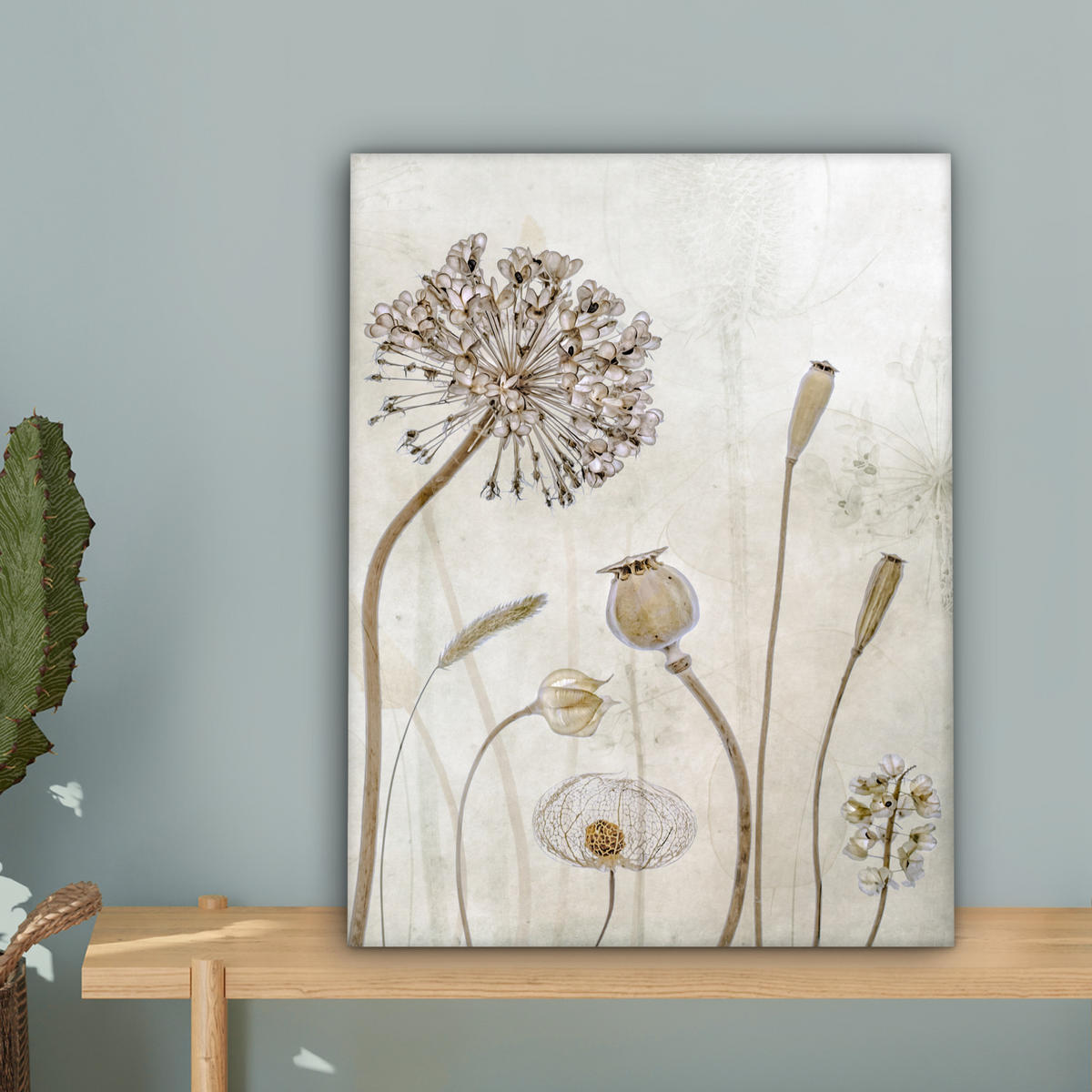 LEINWANDBILD Blumen - Aquarell - Stilleben - Braun - Vintage 30x40 cm - Beige, Textil (30/40cm) - MuchoWow