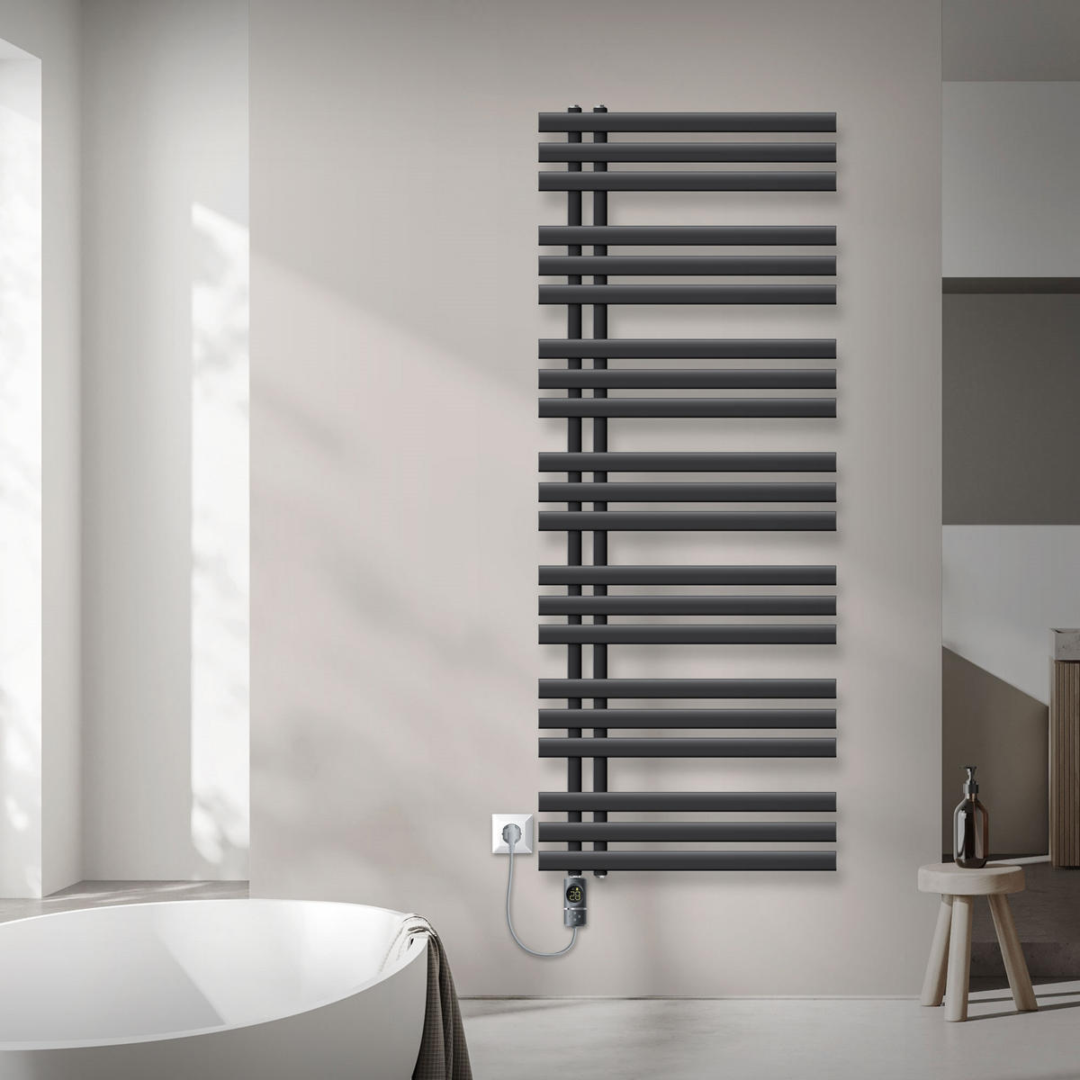 BADHEIZKÖRPER elektrisch Iron EM 600x1600 mm Anthrazit mit Heizstab 900W Digital - Anthrazit, Metall (60/160/3cm) - LuxeBath