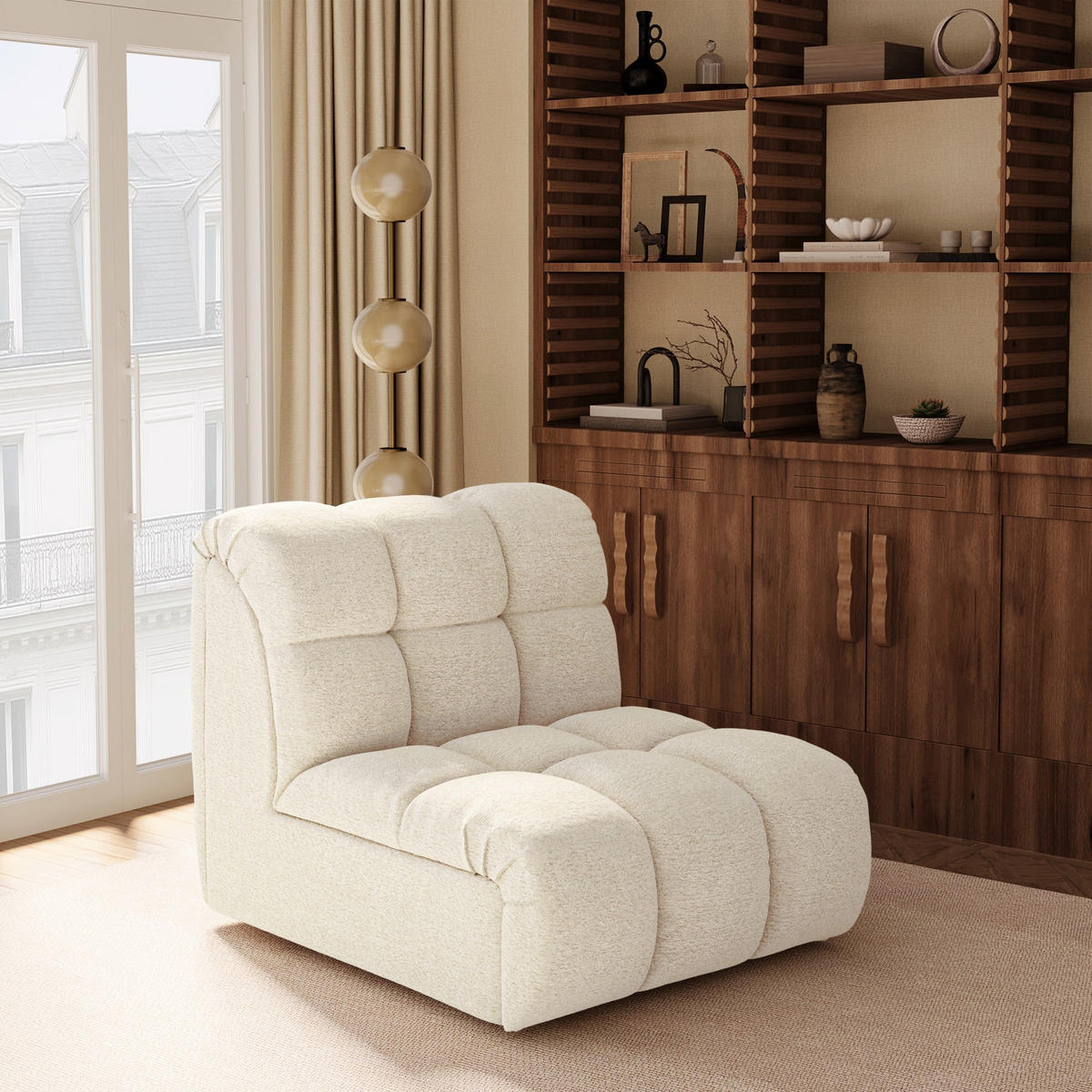 SOFA SEVEN Bouclé-Stoff Creme 243cm - Creme, Textil (243/77/98cm) - Premium Interiors