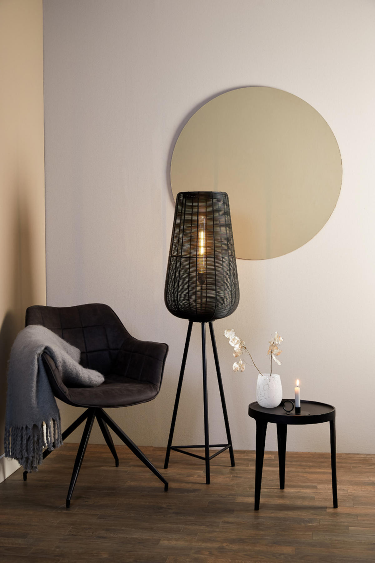 STEHLEUCHTE Adeta Schwarz Ø37/135 cm - Schwarz, Metall (37/37/135cm) - Light & Living