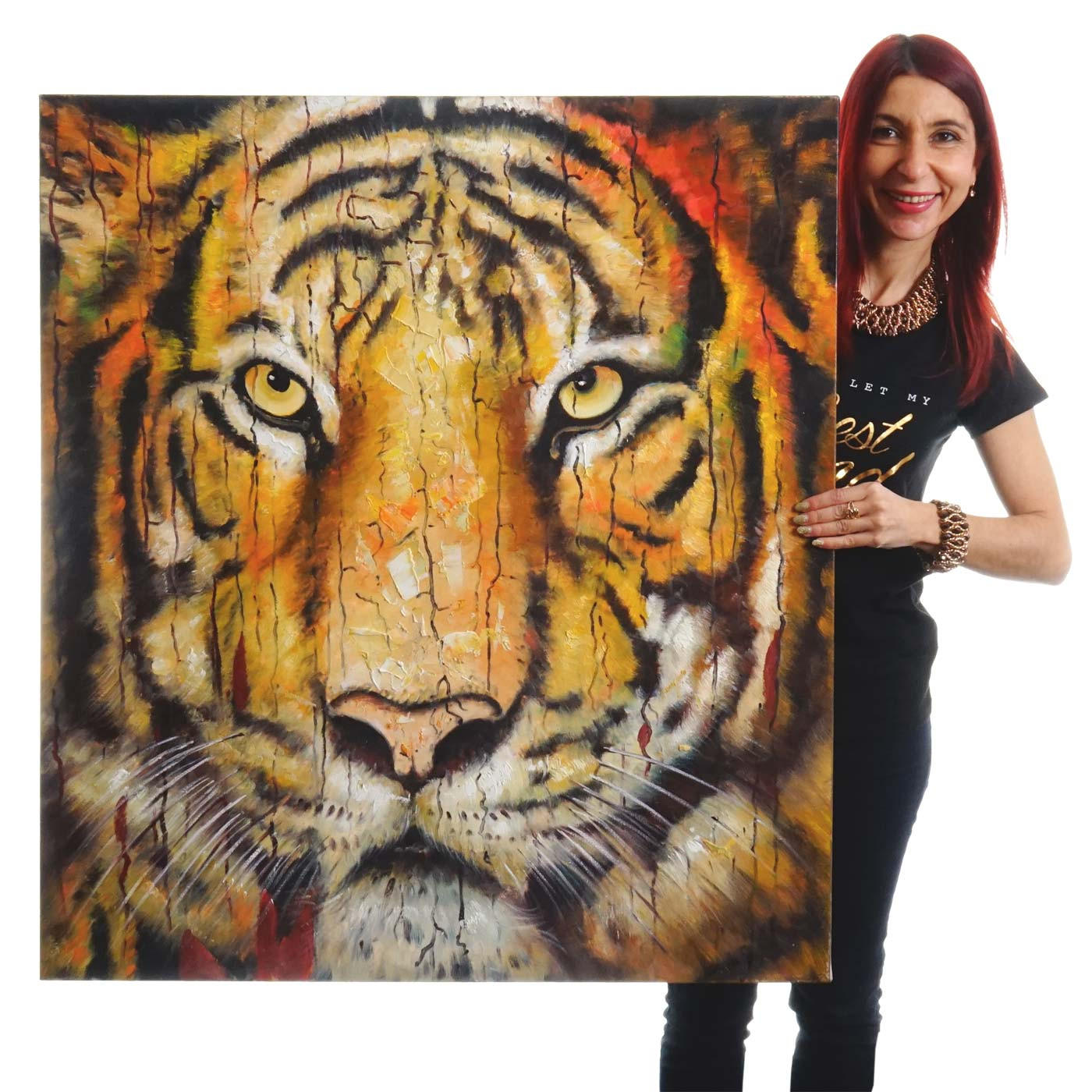 ÖLGEMÄLDE TIGER HANDGEMALT Mehrfarbig - Multicolor, Textil (90/100cm) - MCW