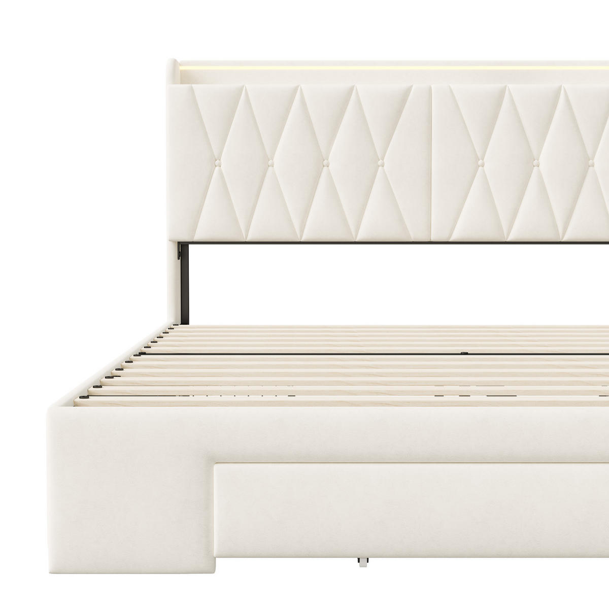 POLSTERBETT 140x190 cm Beige mit LED, USB & 3 Schubladen - Beige, Holz (140/190cm)