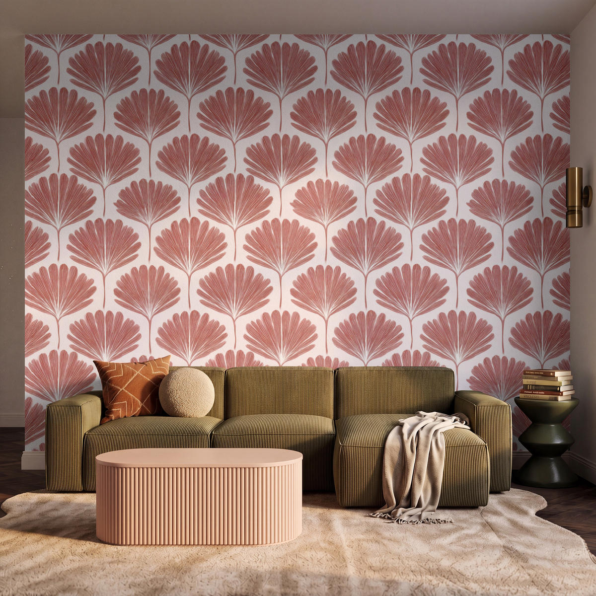 TAPETE - Fächer - Motiv - Terra - 350x300 cm - Rotbraun, Papier (350/300cm) - OnlyWow