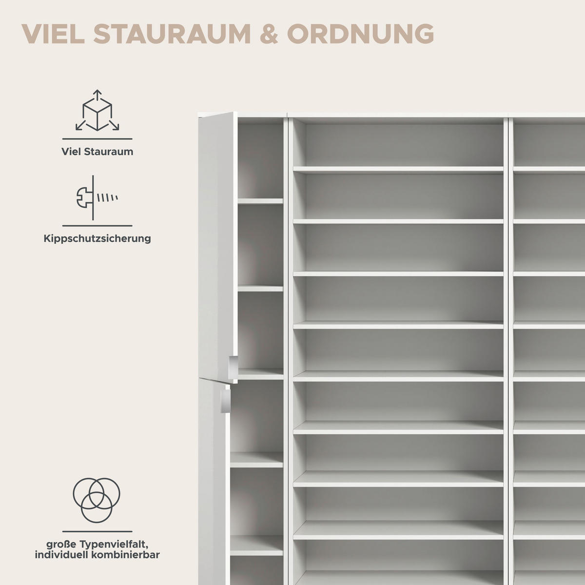 GARDEROBENKOMBINATION 4tlg. Projekt X Garderobe in weiß Nb. und weiß hochglanz B/H/T: 251x193x34 cm - Weiß, Holzwerkstoff (232/191/37cm)