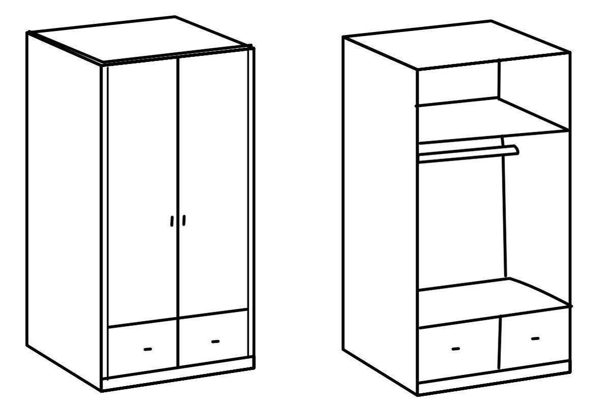 KLEIDERSCHRANK Filou in Weiß mit Landhaus- Applikationen - Drehtürenschrank 2 türig mit Schubkästen - Weiß, Holzwerkstoff (90/200/58cm)