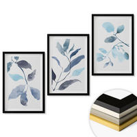 WANDBILDER 3er-Set - 40x60 cm Schwarzer Rahmen - Aquarell von blauen Blättern - Schwarz, Kunststoff (40/60cm) - ArtPrintCave
