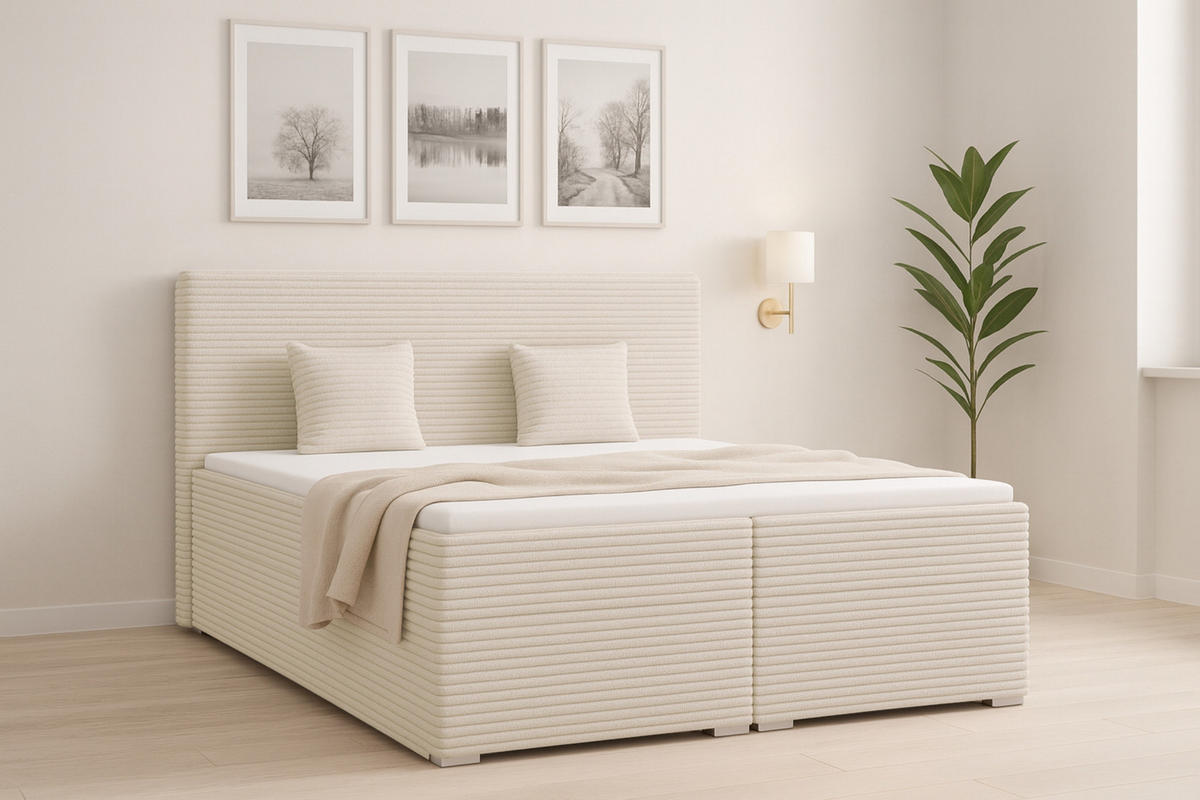 BOXBETT DUBAI 140/200 in Ecru H4 - Ecru, Holz/Holzwerkstoff (140/200cm) - Deine Möbel 24