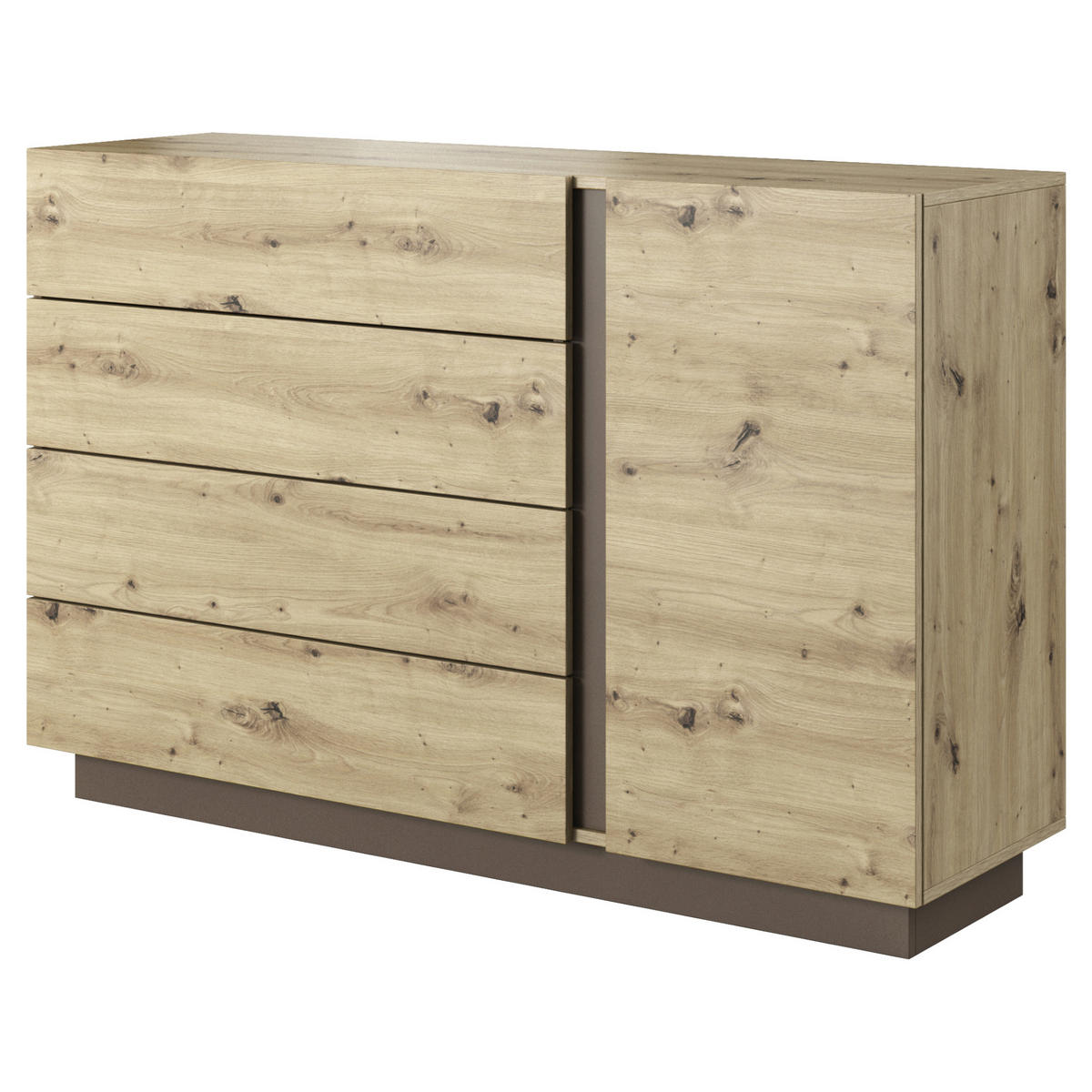 SIDEBOARD ANDEBU KOM4 ABS-Kante Eiche Eiche - Eichefarben/Braun, Glas/Holzwerkstoff (138/91/40cm) - Komodee