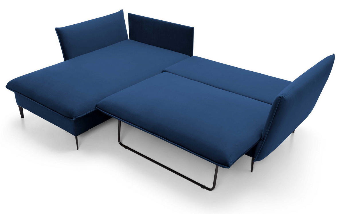 ECKSOFA Flavio mit Schlaffunktion, Bettkasten 260 cm, Links, Dunkelblau - Dunkelblau, Holz (258/167cm) - Emporius