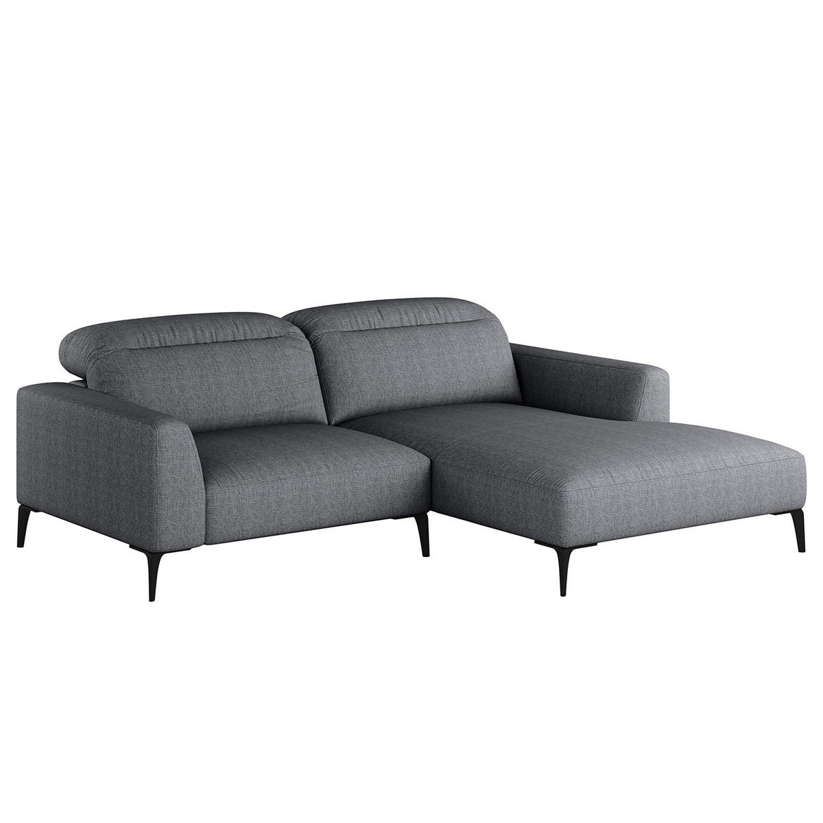 1,5-SITZER ECKSOFA mit Longchair - Schwarz/Grau, Textil/Metall (232/180cm) - home24