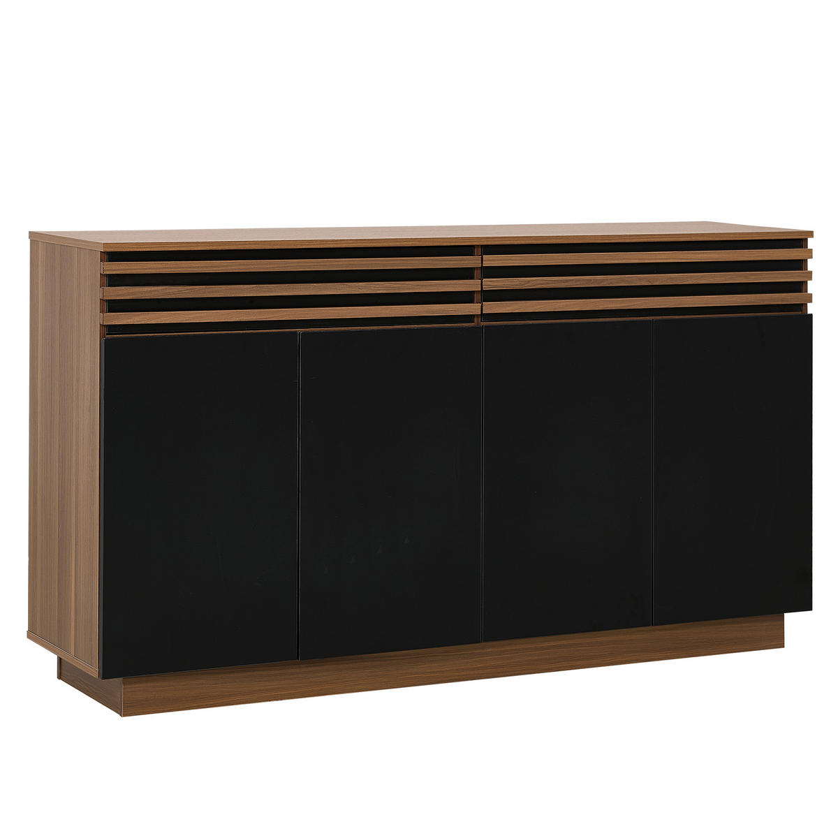 SIDEBOARD 2 Schubladen, 4 Türen, braune Holzoptik & schwarze Türen Viel Stauraum für Wohnzimmer, Esszimmer & Küche - Walnussfarben, Holzwerkstoff (150/85/40cm) - Urban Meuble