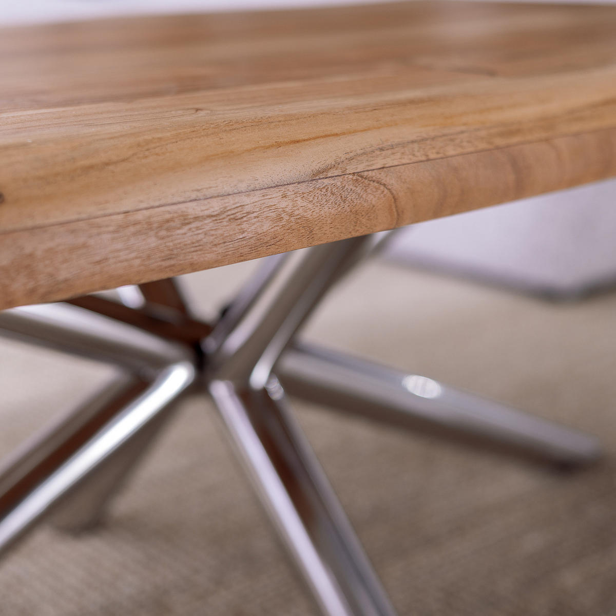 HOME24 Couchtisch KHENO - Edelstahlfarben, Holz/Metall (70/120/45cm) - home24