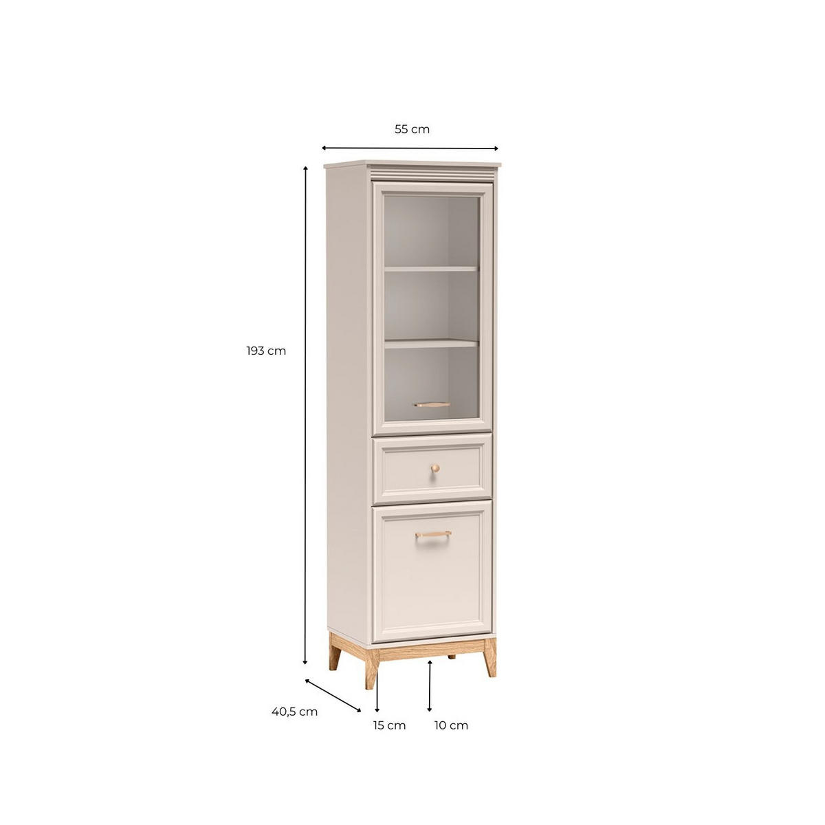 VITRINE Windsor W-6 55 x 193 x 40,5 cm Kaschmir - Kaschmir/Eichefarben, Eichenholz/Holzwerkstoff (55/193/40.5cm) - Koseto
