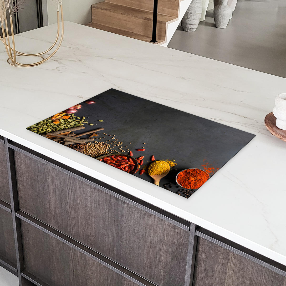 HERDABDECKPLATTE Kräuter - Lebensmittel - Gewürze - Schwarz - Paprika - Zimt 85x52 cm - Currygelb, Kunststoff (85/0.2/52cm) - MuchoWow