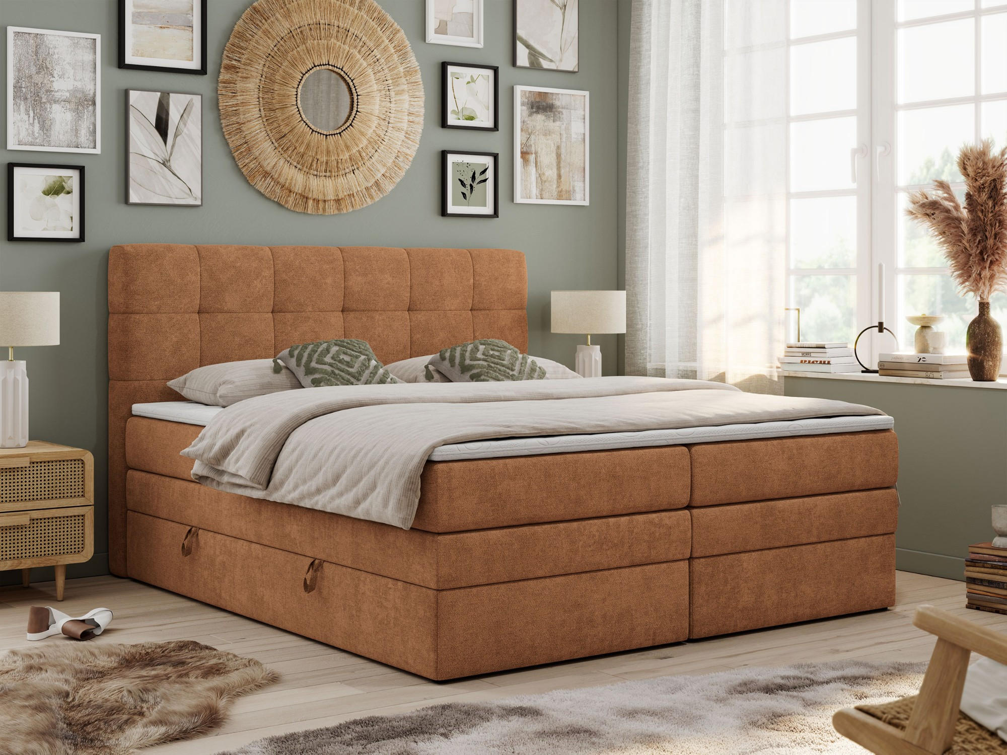 BOXSPRINGBETT LUKA KING 200/200 Orange Struktur - H4 - Orange, Holz/Textil (200/200cm) - MKS