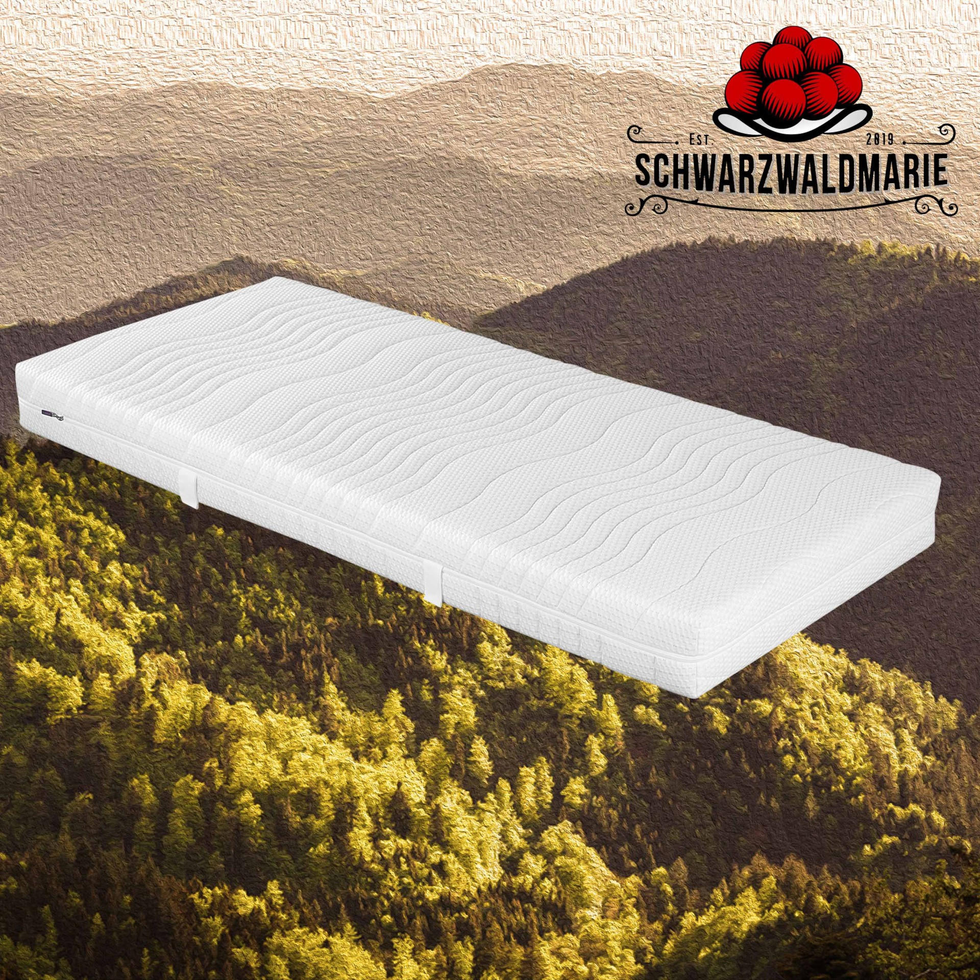 MATRATZE KS-500 – 7-Zonen-Kaltschaummatratze mit Würfeloberfläche, Bezug waschbar - Weiß, Holz (160/200cm) - Schwarzwaldmarie