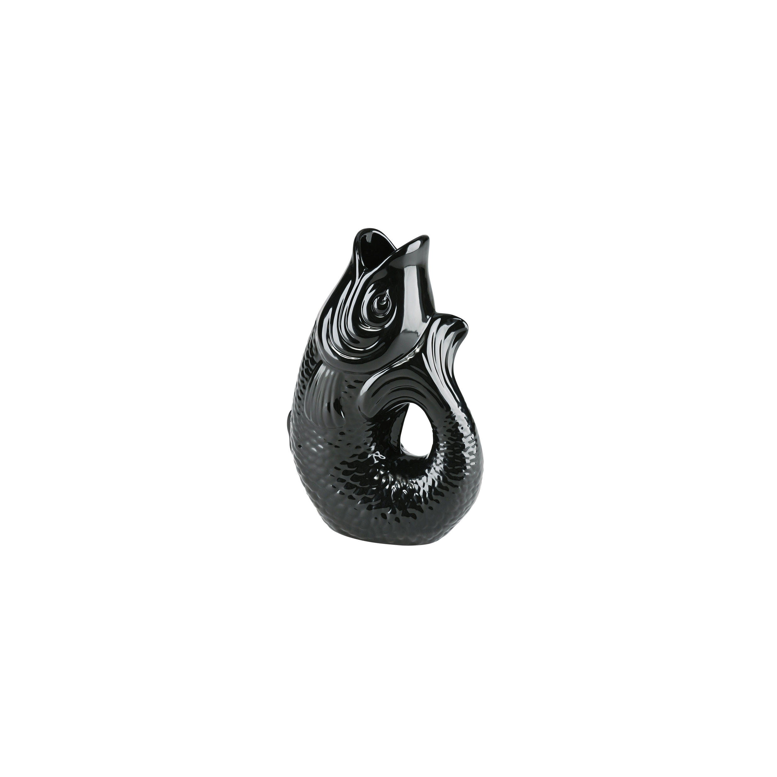 VASE Monsieur Carafon S, Fisch-Form, Steingut, Schwarz, 25.2 cm - Schwarz, Keramik (30cm) - Gift Company
