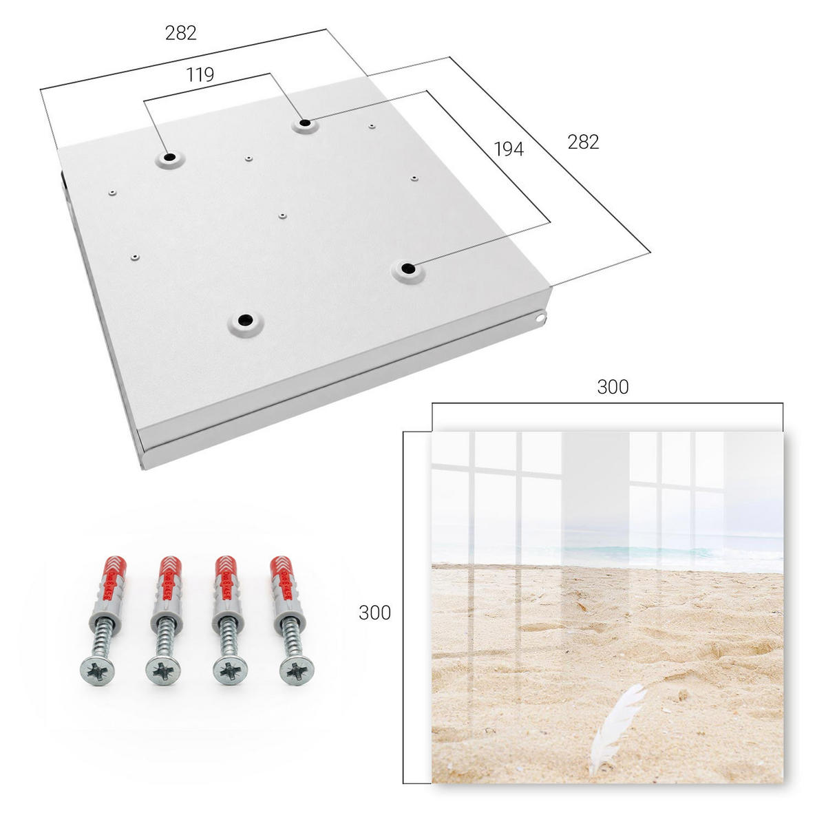 SCHLÜSSELBOX Weiß 30x30 cm – Türöffnung nach rechts - Strandentspannung - Beige, Metall (30/30/5cm) - TULUP