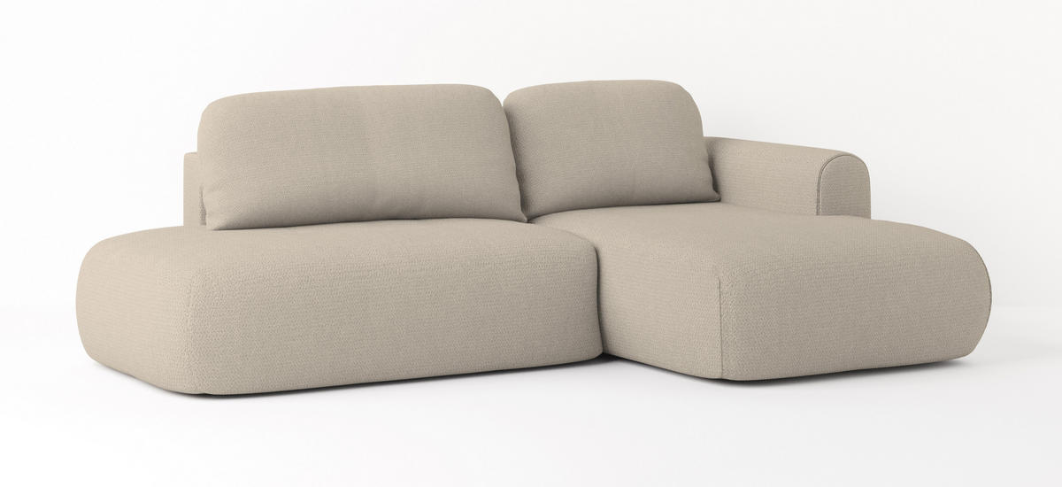 ECKSOFA NUVIRA R-S Beige Geflochtener Stoff mit Schlaffunktion - Beige, Holz (274/165cm) - MASSENO