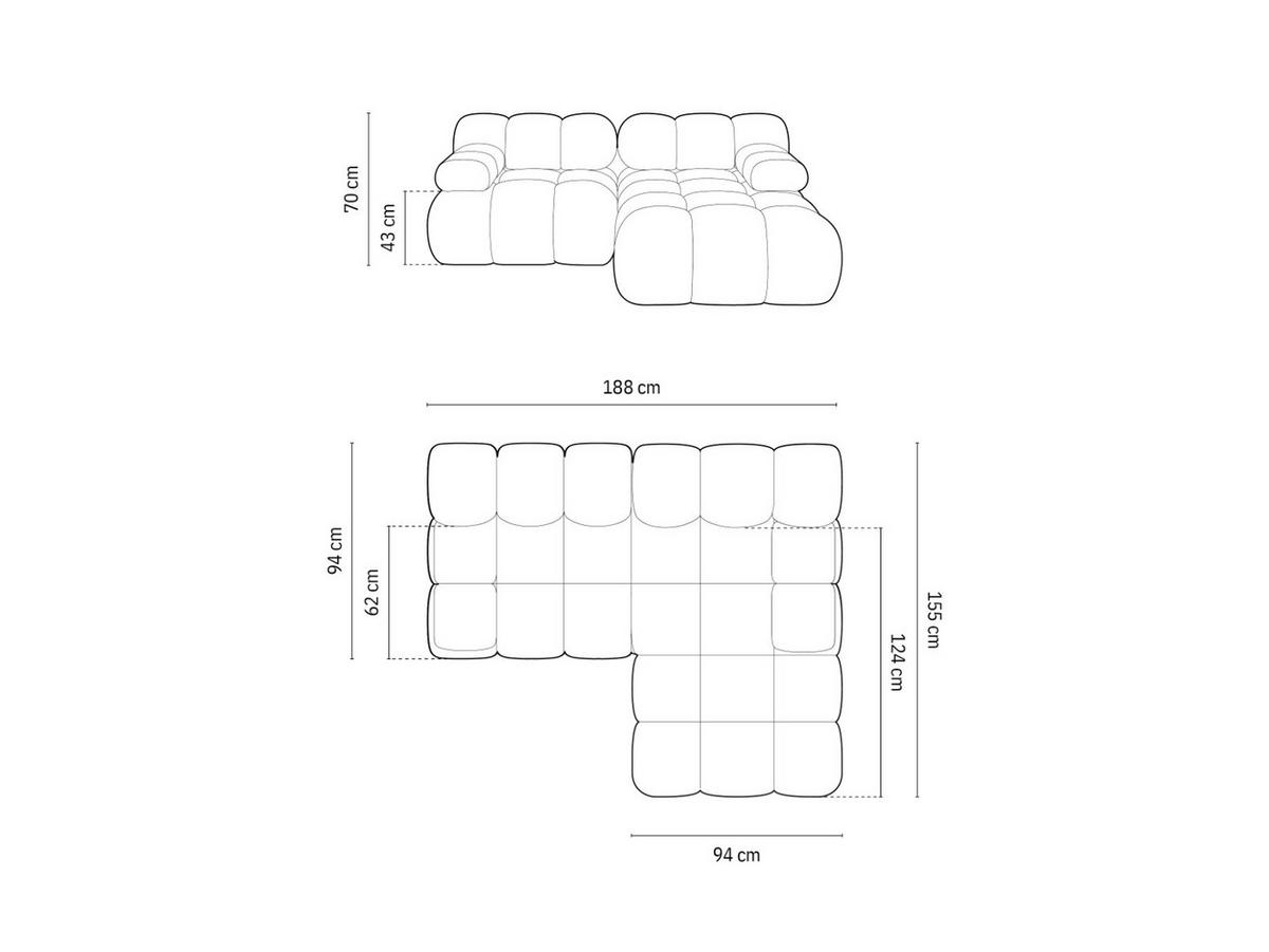 ECKSOFA modular rechts Bellis aus 3D-Stoff Amazonasgrün 3 Sitzplätze - Waldgrün, Textil (155/188cm) - Micadoni