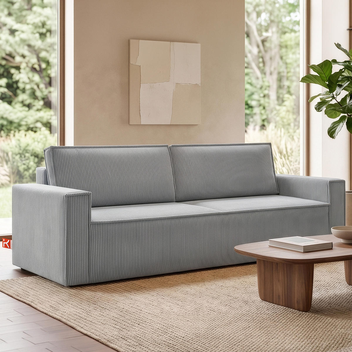 SCHLAFSOFA NAPI in Pet Friendly Cord-Stoff, hellgrau - Hellgrau/Schwarz, Textil (228/89/101cm) - KONSIMO®
