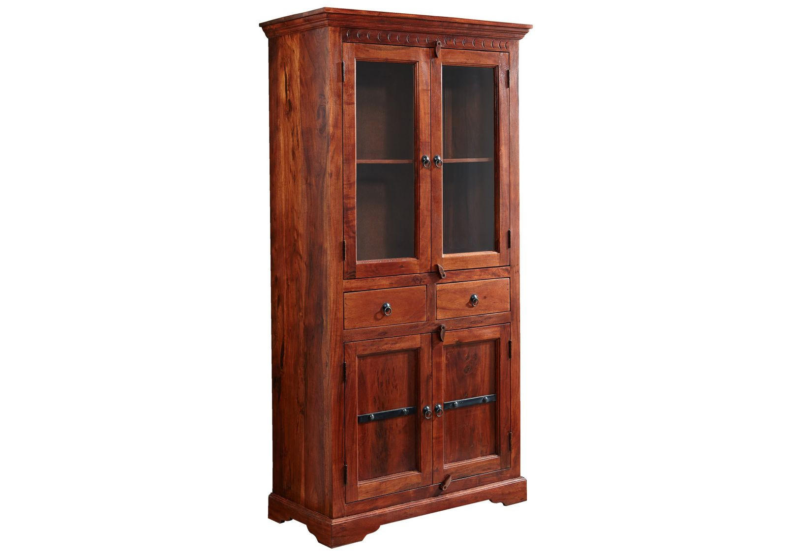 VITRINE Akazie 90x44x180 nougat lackiert OXFORD #1011 - Dunkelbraun, Holz (90/180/44cm) - Massivmoebel24