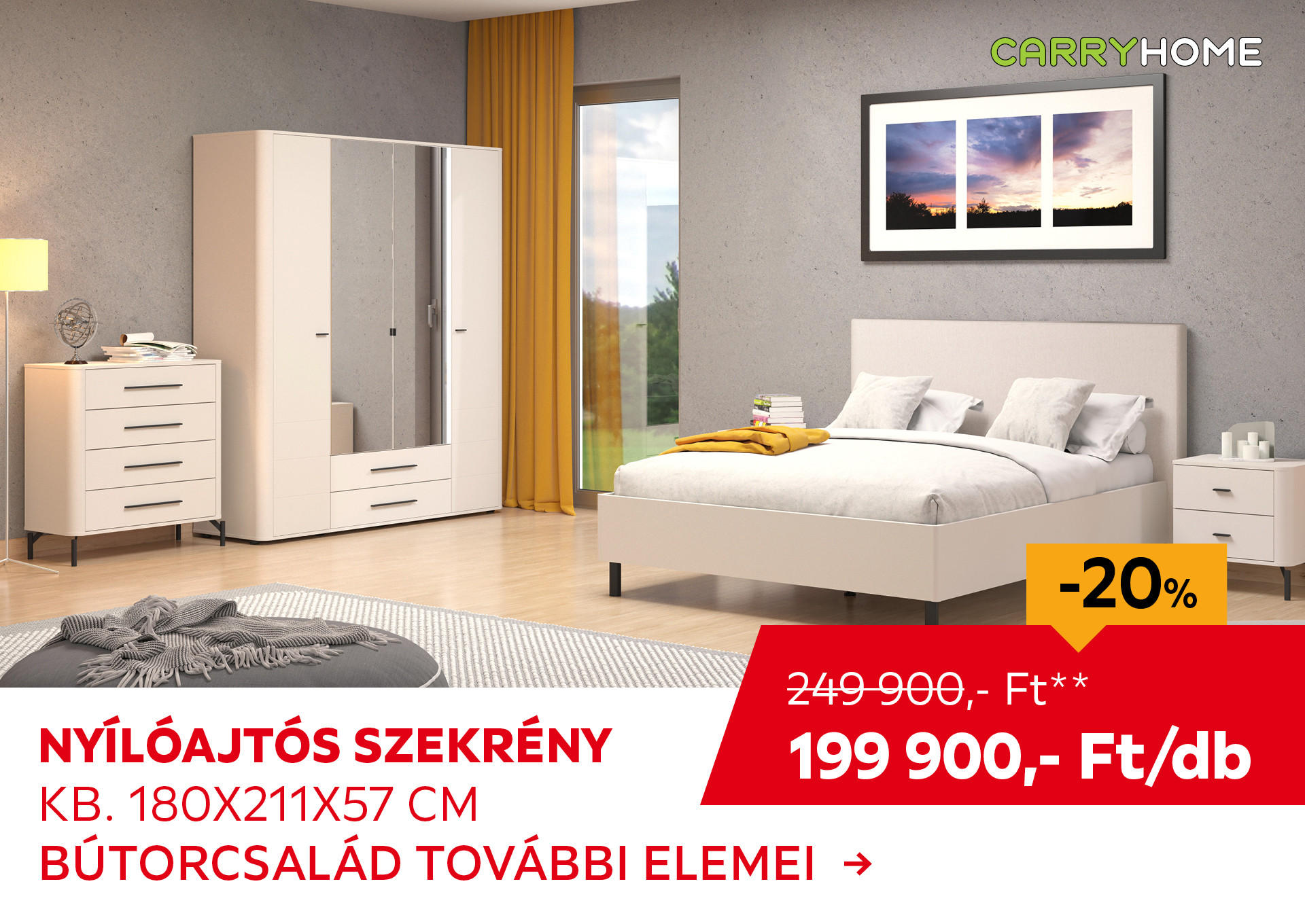 NYÍLÓAJTÓS SZEKRÉNY KB. 180X211X57 CM Kiemelt termék 249900 Ft.- helyett 199900 Ft.-