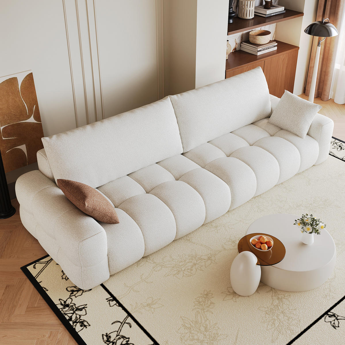 2-SITZER-SOFA DE-34889 260 cm tiefer Sitz Cremeweiß - Creme, Textil (105/86/260cm) - ComfortXL
