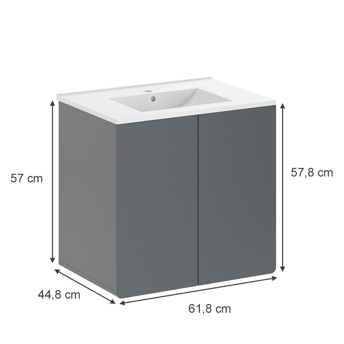 WASCHBECKENUNTERSCHRANK Izan Grau - Grau, Holzwerkstoff (61.8/57.8/44.8cm) - Vicco