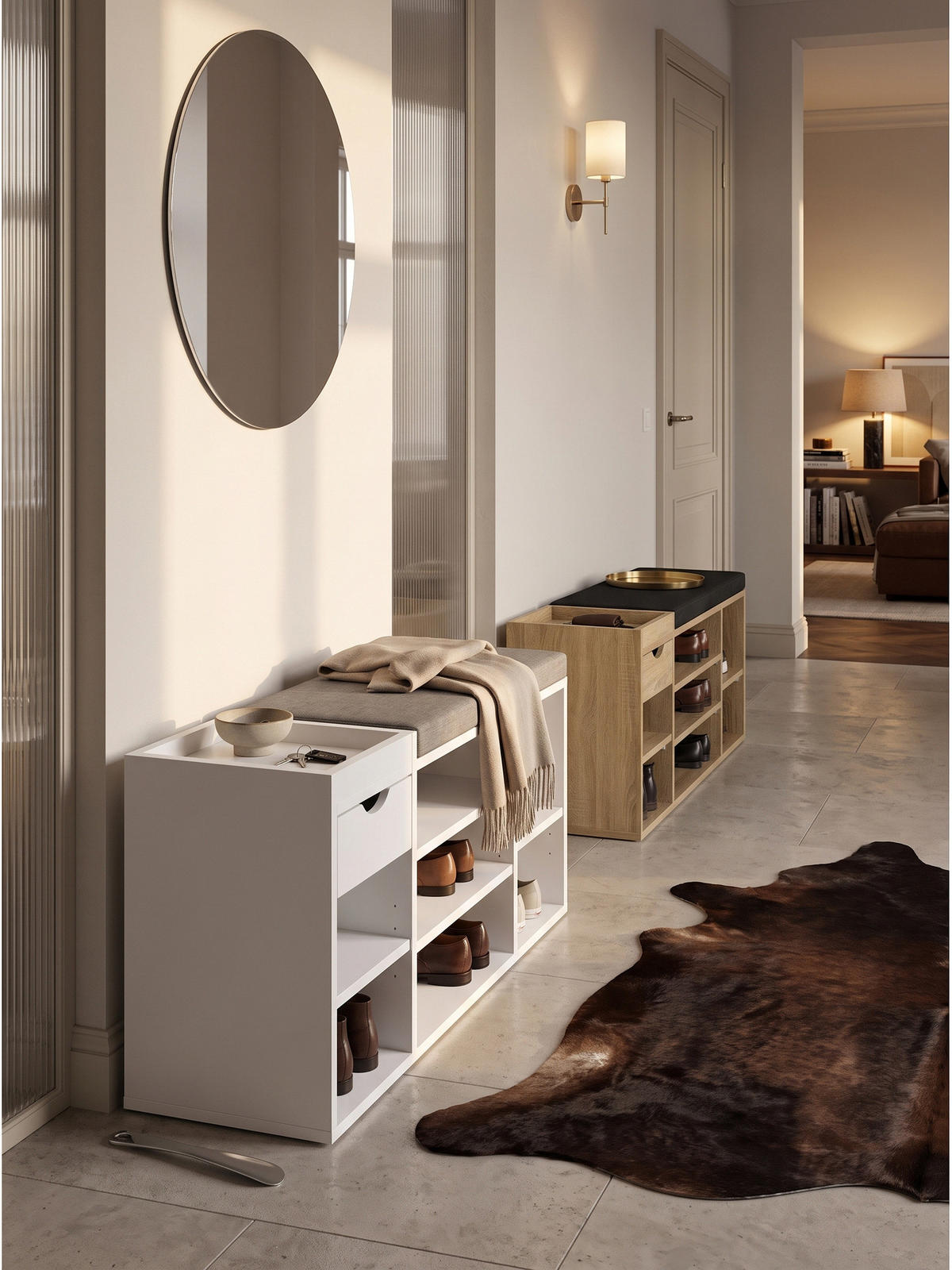 GARDEROBENBANK CARTAGENA, Stoff, Weiß, 100 x 30 x 45 cm - Weiß/Grau, Holzwerkstoff/Textil (100/45/30cm) - KADIMA DESIGN